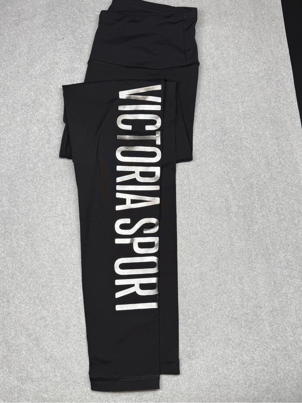 Victoria's Secret Black Leggings with Silver Victoria Sport Logo